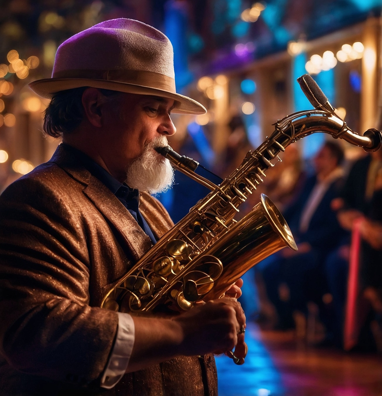 Saxofonista tocando música en vivo